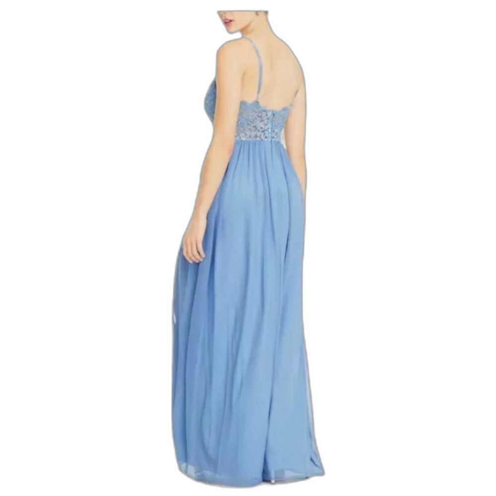 Emerald Sundae Chiffon Lace Wedding Guest Slitted Blue Gown Maxi Prom Dress - Picture 2 of 12